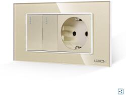 Luxion Intrerupator cap scara dublu cu priza si rama din sticla Luxion 4M auriu (LXI-2009/045GF-G)