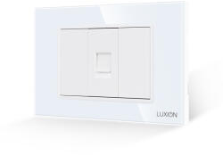 Luxion Priza telefon Luxion 3M cu 2 taste false si rama din sticla alba (LXI-037/22GF-W)
