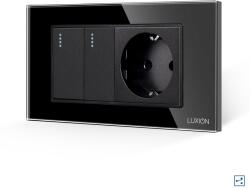 Luxion Intrerupator dublu cap scara cu priza 4M Luxion, rama sticla, negru (LXI-2009/045GF-B)