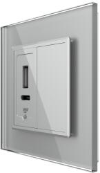LIVOLO Priza USB-A si USB-C Livolo 20W cu rama din sticla si tasta falsa, gri (VL-FCUA.UC-IP)
