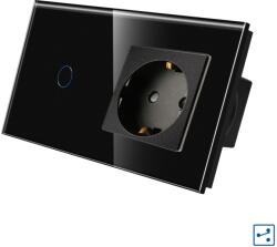 Luxion Intrerupator cap-scara/cu cruce cu priza si rama din sticla Luxion, negru (LX-MT-A102/MP010-B)