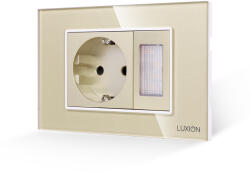 Luxion Priza Schuko cu Lampa de Veghe si Rama din Sticla Luxion, Auriu, 3M (LXI-045/54GF-G)