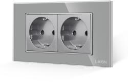 Luxion Priza dubla Luxion 4M cu rama din sticla gri, standard italian (LXI-2045GF-GY)