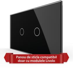 LIVOLO Panou dublu Livolo din sticla neagra pentru intrerupator touch, standard italian 4M (VL-P901.1-4B)