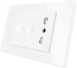 LIVOLO Intrerupator dublu cu priza Livolo, rama din sticla alba, standard italian (C9-782000211/1IT-81)