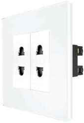 Luxion Priza dubla Luxion cu module înguste si rama din sticla alba (LX-2MP024G-W)