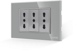 Luxion Priza tripla Luxion cu rama din sticla gri, standard italian, 3 module (LXI-3052GF-GY)