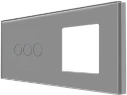 Luxion Panou întrerupator triplu touch cu priza simpla din sticla Luxion, gri (LX-GP018GY)
