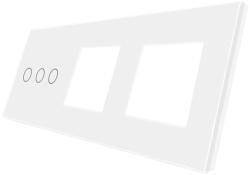 Luxion Panou întrerupator triplu touch cu 2 prize, din sticla alba Luxion (LX-GP021W)