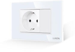 Luxion Priza simpla cu tasta falsa si rama din sticla Luxion, standard italian, 3M (LXI-045/22GF-W)