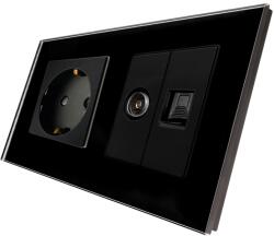 Luxion Priza Schuko cu TV si Internet, rama din sticla neagra Luxion (LX-1MP010/26/25G-B)