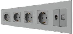 Luxion Priza cvadrupla Schuko cu TV si Internet, rama din sticla Luxion gri (LX-4MP010/26/25G-GY)