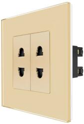 Luxion Priza dubla Luxion aurie cu module înguste si rama din sticla (LX-2MP024G-G)