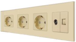 Luxion Priza tripla Schuko cu TV si internet, rama din sticla Luxion aurie (LX-3MP010/26/25G-G)