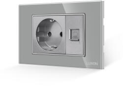 Luxion Priza Schuko + Priza Internet cu Rama din Sticla LUXION, Standard Italian, 3M (LXI-045/38GF-GY)