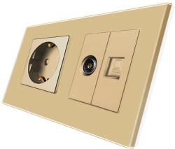Luxion Priza Schuko cu TV si Internet, rama din sticla, aurie, Luxion (LX-1MP010/26/25G-G)