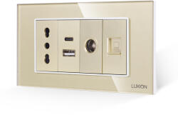 Luxion Priza îngusta cu USB dublu, TV si internet, rama sticla Luxion 4M (LXI-052/47/32/38GF-G)