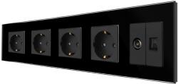 Luxion Priza cvadrupla Schuko cu TV si Internet, rama din sticla neagra Luxion (LX-4MP010/26/25G-B)