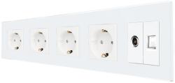 Luxion Priza cvadrupla Schuko cu TV si Internet, rama din sticla Luxion (LX-4MP010/26/25G-W)