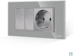 Luxion Intrerupator cap-scara dublu cu priza si rama din sticla Luxion 4M, gri (LXI-2009/045GF-GY)