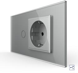 LIVOLO Intrerupator cap-scara cu priza Livolo, rama sticla gri, standard italian, 4M (VL-FC1S/FCTC-4I)