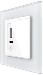 LIVOLO Priza USB-A si USB-C 20W Livolo cu rama din sticla si tasta falsa alba (VL-FCUA.UC-WP)
