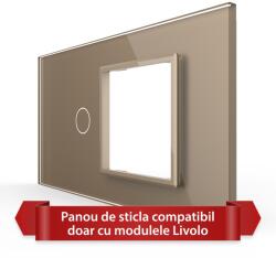 LIVOLO Panou Livolo din Sticla Auriu cu Intrerupator Simplu si Priza, 4M (VL-P901.E-4A)