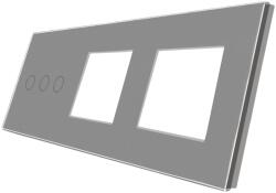 Luxion Panou triplu touch cu 2 prize din sticla securizata gri Luxion (LX-GP021GY)