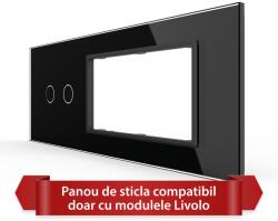 LIVOLO Panou din sticla Livolo pentru intrerupator dublu si 2 prize, 6/7M, negru (VL-P902.E.E-7B)