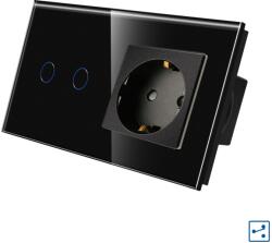 Luxion Intrerupator dublu cap scara/cruce cu priza si rama din sticla Luxion (LX-MT-A202/MP010-B)