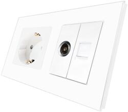 Luxion Priza Schuko cu TV si Internet Luxion, alba, cu rama din sticla (LX-1MP010/26/25G-W)