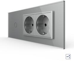 LIVOLO Intrerupator cap scara/cruce cu 2 prize Livolo, rama sticla gri, 6M (VL-FC1S/2FCTC-6I)