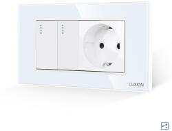 Luxion Intrerupator dublu cap scara cu priza si rama din sticla Luxion, alb, 4M (LXI-2009/045GF-W)