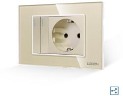 Luxion Intrerupator dublu cap scara cu priza, rama sticla aurie Luxion 3M (LXI-012/045GF-G)