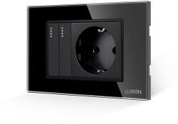 Luxion Intrerupator dublu cu priza si rama din sticla Luxion 3M, negru (LXI-011/045GF-B)