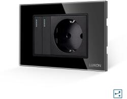 Luxion Intrerupator cap scara dublu cu priza si rama din sticla Luxion 3M, negru (LXI-012/045GF-B)