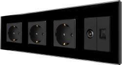 Luxion Priza tripla Schuko cu TV si Internet, rama din sticla neagra Luxion (LX-3MP010/26/25G-B)