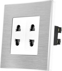 Luxion Priza dubla Luxion cu module inguste si rama din aluminiu, alba (LX-2MP024A-W)