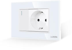 Luxion Intrerupator simplu cu priza si rama din sticla Luxion, alb, 3M (LXI-008/045GF-W)