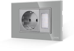 Luxion Priza Schuko cu lampa de veghe si rama din sticla LUXION gri, 3M (LXI-045/54GF-GY)