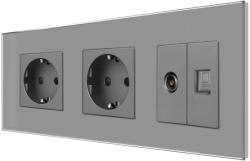 Luxion Priza dubla Schuko cu TV si internet, rama din sticla gri Luxion (LX-2MP010/26/25G-GY)