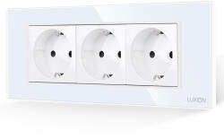 Luxion Priza tripla Luxion 6M cu rama din sticla, standard italian, alb (LXI-3045GF-W)