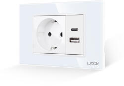 Luxion Priza Schuko cu USB A+C si rama din sticla Luxion, standard italian 3M (LXI-045/47GF-W)