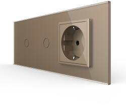 LIVOLO Intrerupator dublu cu priza Livolo, rama sticla auriu, standard italian 6M (VL-FC1/1/FCTC-6A)