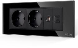 Luxion Priza dubla Schuko cu TV si Internet, rama sticla Luxion, 6M, negru (LXI-2045/32/38GF-B)