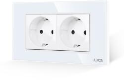 Luxion Priza dubla Luxion 4M cu rama din sticla alba, standard italian (LXI-2045GF-W)