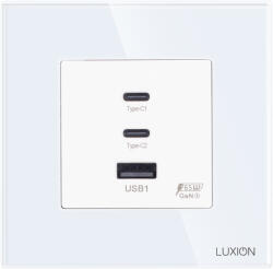 Luxion Priza USB Fast Charge 65W cu USB-A, 2 USB-C si rama din sticla Luxion (LX-MP65G-W)