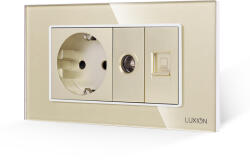 Luxion Priza Schuko cu TV si Internet Luxion, rama din sticla aurie, 4M (LXI-045/32/38GF-G)