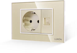 Luxion Priza Schuko + Priza Internet Luxion cu Rama din Sticla Aurie, 3M (LXI-045/38GF-G)