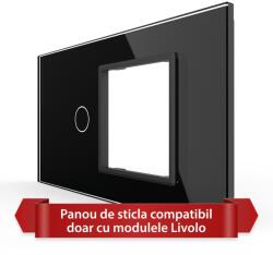 LIVOLO Panou din Sticla Livolo 4M cu Intrerupator Simplu si Priza, Negru (VL-P901.E-4B)